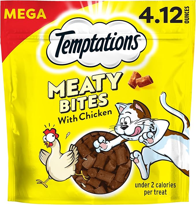 Temptations Meaty Bites Savory and Soft Cat Treats, Chicken Flavor, 4.12 oz. Pouch