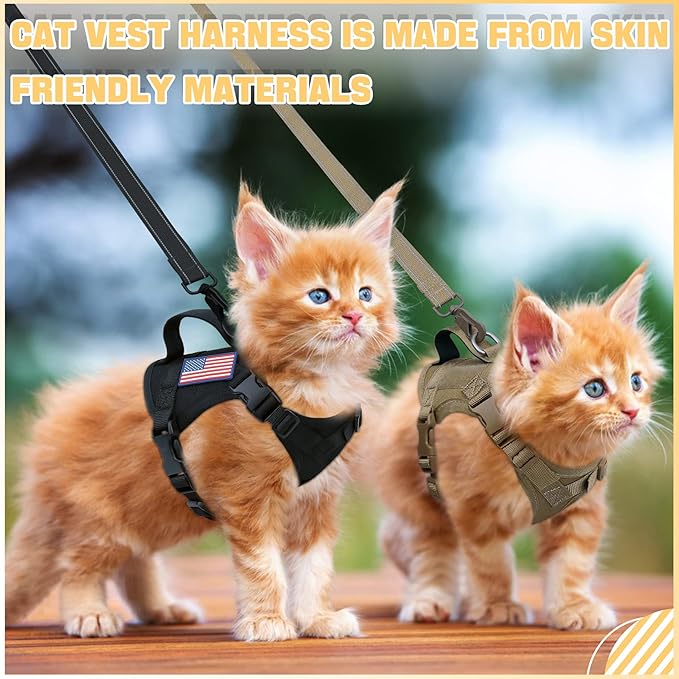 Cat Vest Harness Leash Set for Walking Escape Proof Adjustable Comfy mesh no Pull Harness for Extra Small cat Kitten Puppy Control Handle Anxiety Relief Security Vest with Velcro systerm for Outdoor