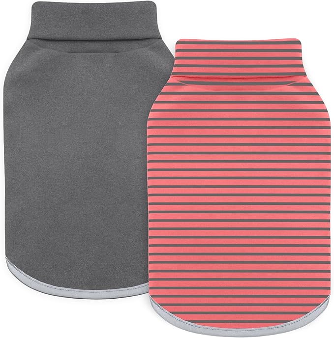 Idepet 2 Pack Striped Dog Sweater, Stretchy Dog Shirt Vest Turtleneck Pet Pullover Puppy Clothes Reflective Sweatshirt Fleece Cat Apparel (Pink Stripe + Grey, XX-Large)