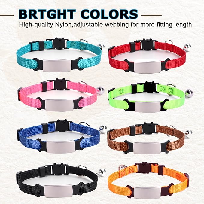 Cat Collar with Name tag, Adjustable and Durable Polyester Personalized cat Collar with Bell, Custom Carved pet Name and Phone Number, Suitable for Boys and Girls Cats,Teal