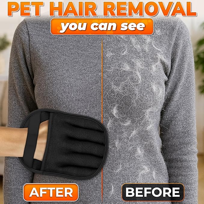 Cat Hair Remover Glove – Electrostatic Five-Finger Fur Remover for Cats & Dogs, Reusable Polyester 9.25"x6.69" for Couch, Carpet, Car Seat, Furniture & Clothing, Quick Pick-Up for Simple Tidying