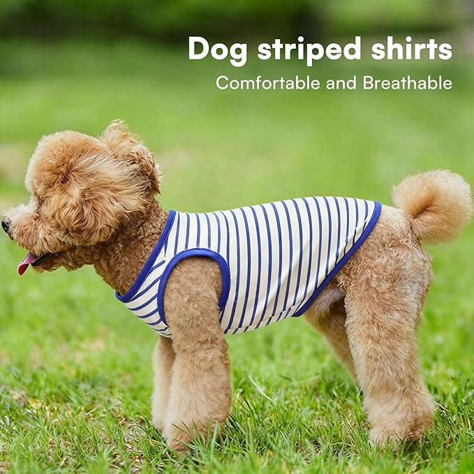 Dog Tee Shirts for Large Dogs 2 Pack, L Dog Sleeveless Striped Vests Dog Pullover T-Shirts Lightweight Puppy Kitten Tank Top Cat Tee for Schnauzer, Blue Green