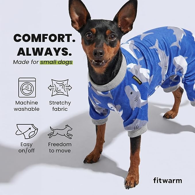 Fitwarm Shark Dog Pajamas, Dog Clothes for Small Dogs Girl Boy, Pet Onesie with Feet, Cat Outfit, Lightweight Velvet, Royal Blue, XXL