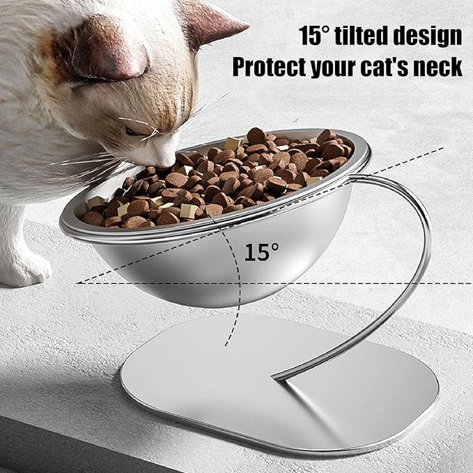 Elevated Cat Bowl, Stainless Steel, Large Capacity, Anti Tipping Design, Raised Pet Food Water Bowl, Ergonomic, Non Slip, Durable, Easy to Clean, Suitable for Cats and Small Dogs.