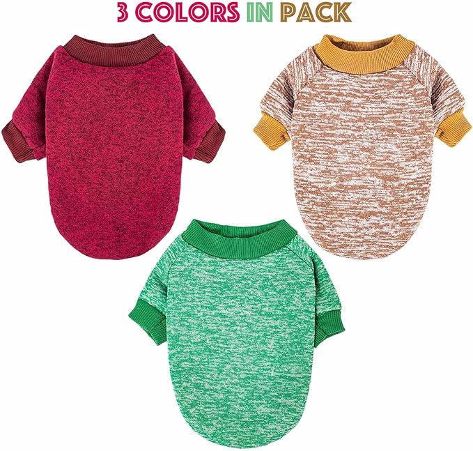 Dog Sweater, Dog Sweaters for Small Dogs, 2, 3 Pack Warm Soft Pet Clothes for Puppy, Medium Large Cat, Dogs Girl or Boy, Dog Shirt for Winter Christmas (Red+Green+Coffee, X-Small)