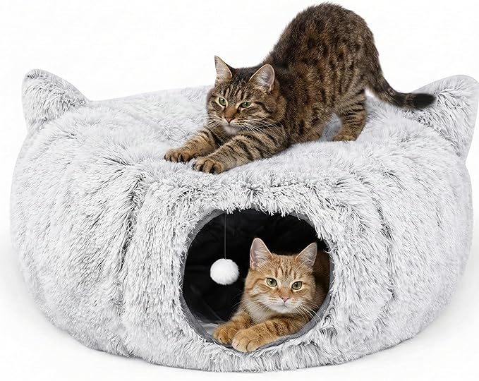 3-in-1 Cat Tunnel Bed – Cat Tunnels & Cat Beds for Indoor Cats with Catnip Toys – Cat Bed Cave & Peekaboo Cat Hideaway – Foldable Interactive Cat, Kitty & Kitten Toys