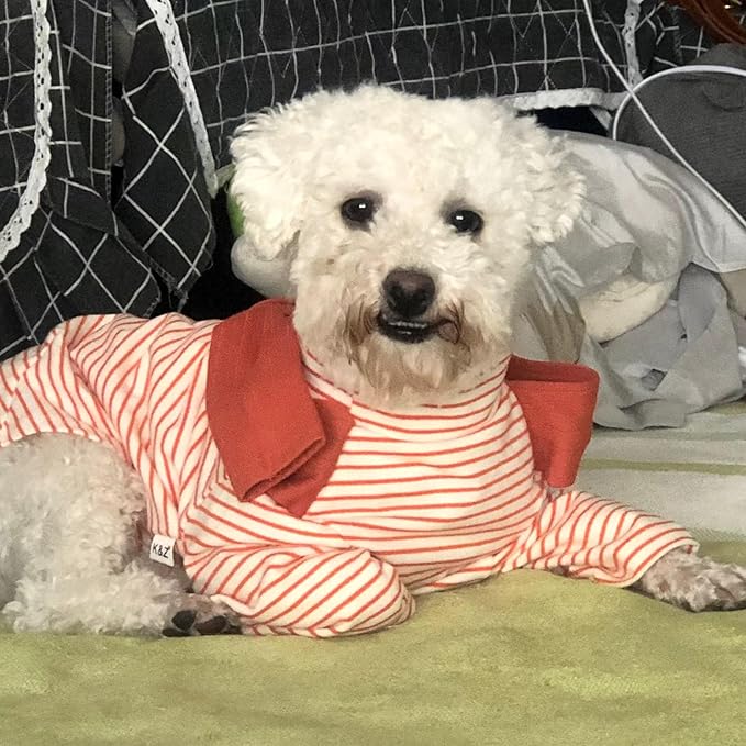 Soft Puppy Stripe Dog Shirts Pet Apparel Cat Tee Dog Sweatshirt Pet Breton Top Pet Clothes for Small Dogs (Orange Red, Small)