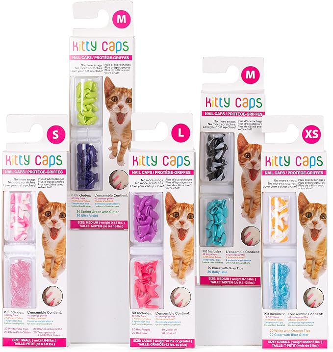 Kitty Caps Nail Caps for Cats, White with Orange and Clear with Blue Glitter - Safe, Stylish and Humane Alternative to Declawing, Stops Scratches and Snags, Large 13 lbs or More, 40 Count - 3 Pack