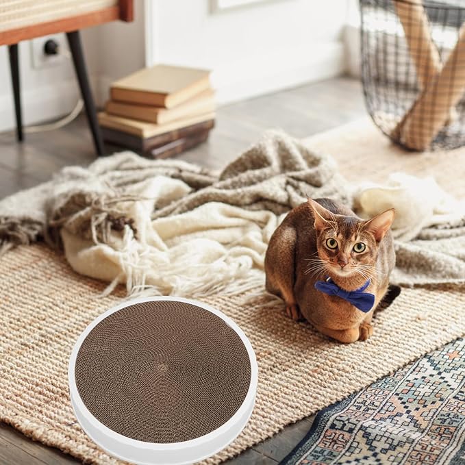 Artibetter Corrugated Cat Scratching Board Bowl with Replaceable Cardboard Core Round Cat Lounger Scratch Pad Furniture