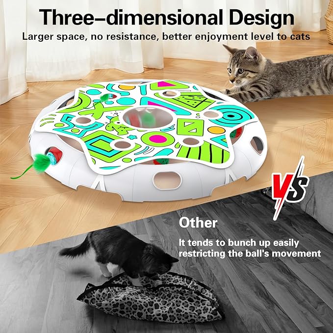 Sofolor Interactive Cat Toy Playset, Hide and Seek Toy with Motion Activate Cat Ball, 2 Kitten Toys Bell Ball, Exercise Toys for Indoor Bored Adult Cats