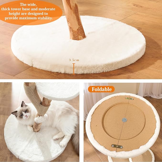 【2026 Upgraded】 YOCAN Modern Cat Tree Tower for Indoor Cats, 2-Tier Cat Furniture with Natural Wood Posts, Soft Plush Bed, Scratching Post & Hanging Ball Toy, Stylish Cat Climbing Tower