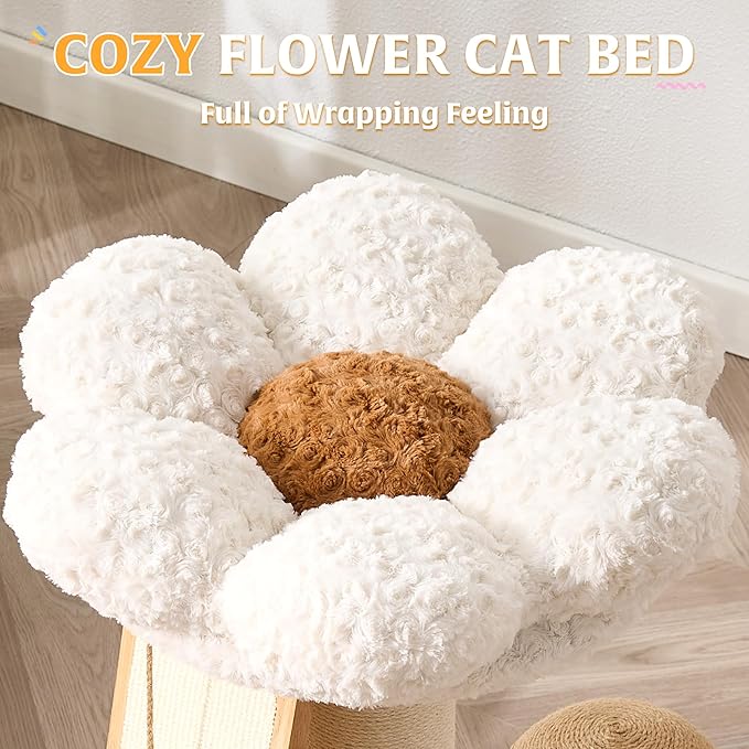 HITTITE Solid Wood Cat Tree Tower, Cat Scratching Post with Bed, 27" Small Flower Cat Tree, Compact Cat Tower with Scratching Pad and Cat Bed, Mushroom Modern Cat Tower for Indoor Cats Large Adult.