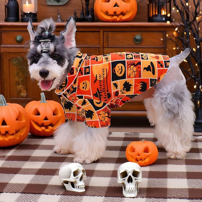 CuteBone Two-Leg Velvet Pet Halloween Pajamas Girl Dog Clothes - Soft, Cozy, and Stretchy Boy Pjs for Small, Medium Dogs and Cats Winter Sleepwear Apparel LTP12XS