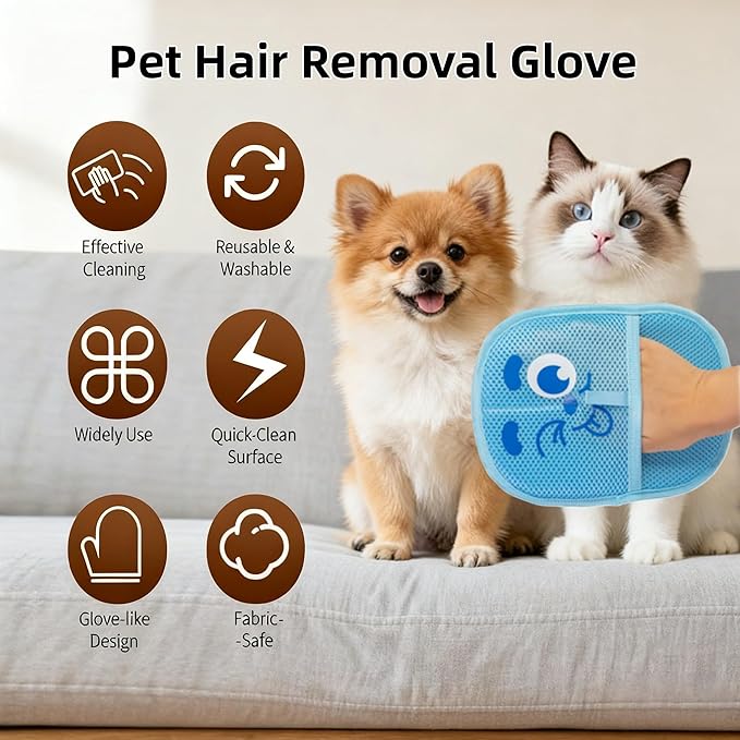 2026 Thickened Electrostatic Pet Hair Removal Gloves for Dogs & Cats，Reusable & Washable Cat Hair Removal Glove, Pet Hair Remover Tool for Furniture Clothing, Couch, Carpet, Car Seat, Bed