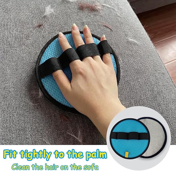 4Pack Pet Hair Removal Glove for Cats and Dogs, Four-Finger Circular Design with Soft Lining and Hanging Loop, Reusable Pet Grooming Gloves for Clothing, Carpet, Car Seats (Blue)