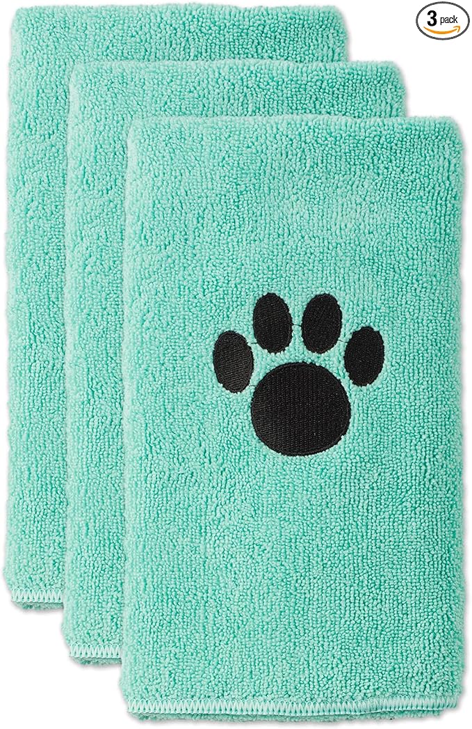 Bone Dry Pet Grooming, Embroidered Microfiber Towel Drying Collection, 15x30, Aqua