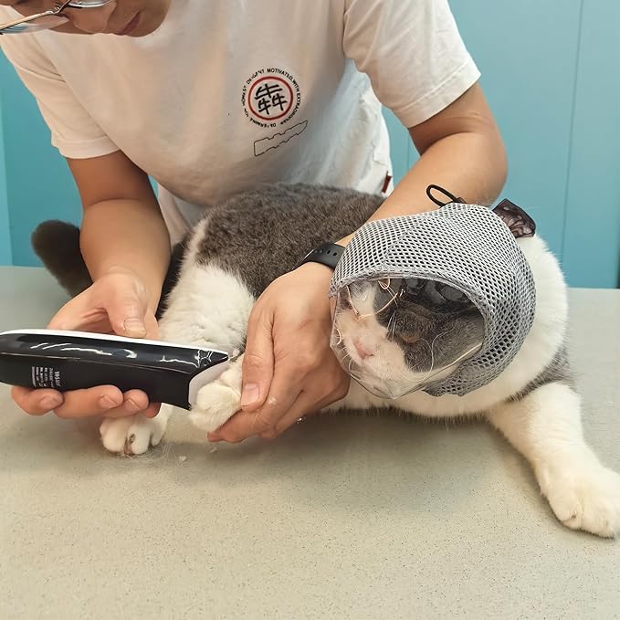 Cat Muzzle for Grooming, Adjustable Breathable Mesh Cat Mask for Nail Clipping(Grey M)