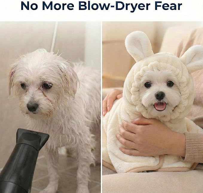 Dog Bathrobe Super Absorbent Towel for Small Dogs Cats Fast Drying Dog Robe Coat with Hood Puppy Cat Bath Towel Wrap Pet Grooming Supplies After Shower (White,S)