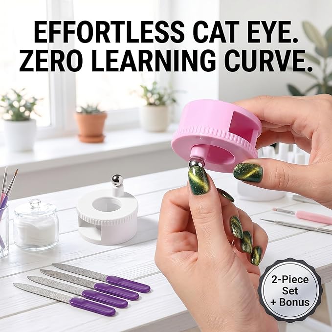 2 Pack-Rotating Cat Eye Magnet, Cat Eye Nail Magnet with N40 Strong Force for Glass Bead, Low Powder, Large Particle Gels, 360° Rotation for DIY and Salon (Pink and White)