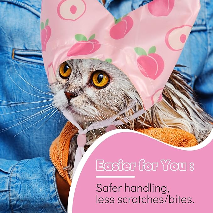 Nanaki Adjustable Cat Shower Cap-Waterproof Sphynx Shower Cap for Cats and Small Dogs Kitten Puppy, Reusable Pet Ear Protection Ear Covers for Bath Grooming Ear Drops Guard