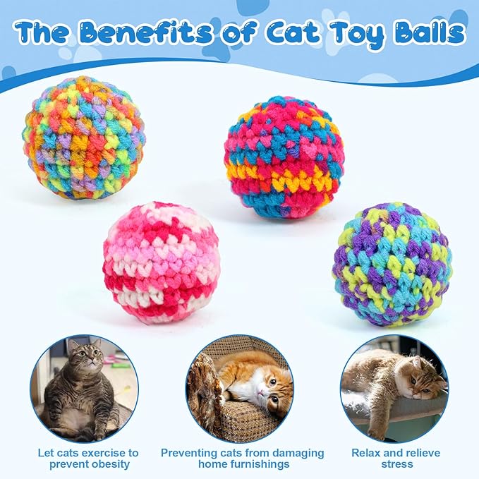 4 PCS Cat Toys Balls with Bells 4.5cm Colorful Cat Balls with Bells Soft Cat Cats Interactive Ball Toy for Cats Kitten Indoor Outdoor Playing Chewing Scratching