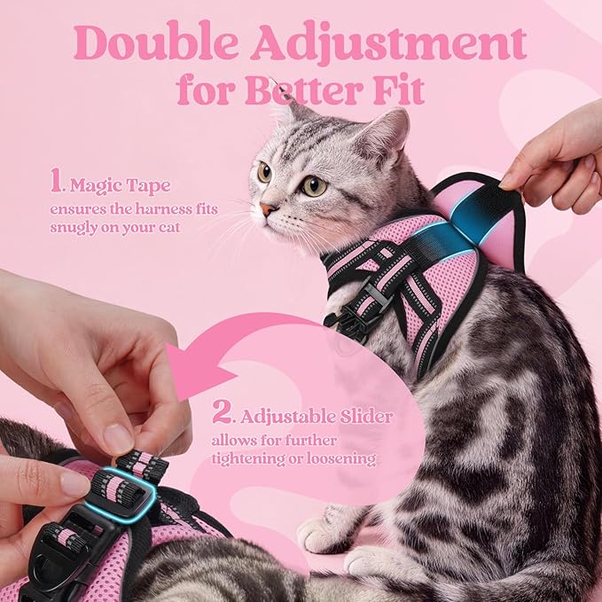 rabbitgoo Cat Harness and Leash Set for Walking Escape Proof, Adjustable Soft Kittens Vest with Reflective Strip for Cats, Comfortable Outdoor Vest, Pink, L