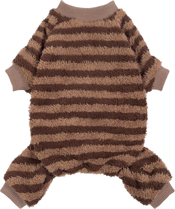 Fitwarm Fleece Striped Dog Pajamas, Dog Winter Clothes for Small Dogs Girl Boy, Velvet Dog Onesie, Soft Pet Jammies, Doggy Apparel, Brown, Tan, XS