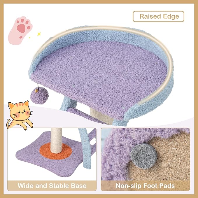 Tangkula Cute Cat Tree, Flower Cat Tower with Sisal Scratching Post, Plush Perch, Fluffy Jingling Ball, Cozy Platform & 4-Step Integrated Ladder, Small Cat Tree for Indoor Cats 20 lbs Heavy Duty