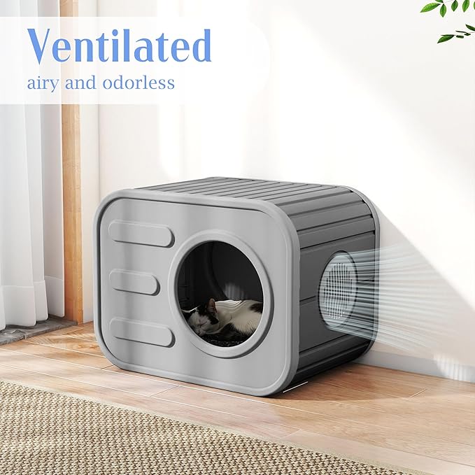 Insulated Outdoor Cat House,Plastic Feral Cat Houses for Outdoor Indoor Cats with Camera Appearance & Large Door,Stackable Cat Houses & Condos,Spacious Cat Bed Cave,Easy to Clean,Black