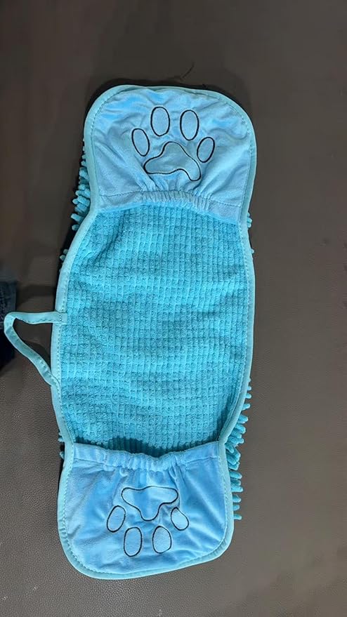 Super Absorbent Dog Drying Towel - 24.4''x10'' Chenille Microfiber Pet Bath Towel with Dual Hand Pockets, Quick Dry Soft Grooming Towel for Small Medium Large Dogs and Cats, Machine Washable (Blue)