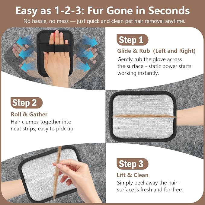 2Pack Pet Hair Removal Gloves - Gentle Deshedding Brush for Dogs & Cats, Efficient Fur & Hair Removal, Perfect for Home & Outdoor Use, Comfortable, Easy to Clean & Durable