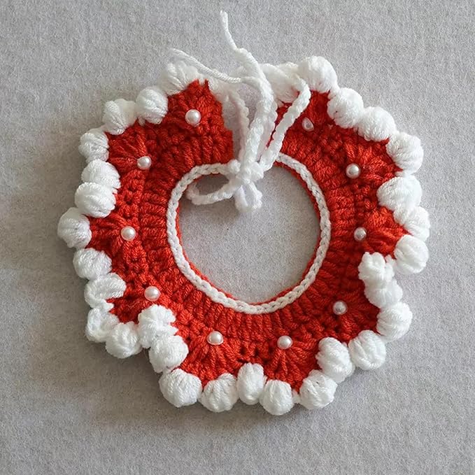 Cute Carrot Cat Hat Crochet Collar, Birthday Party Kitten Costume for Puppy, Pet and Small Animals(Red, Small)