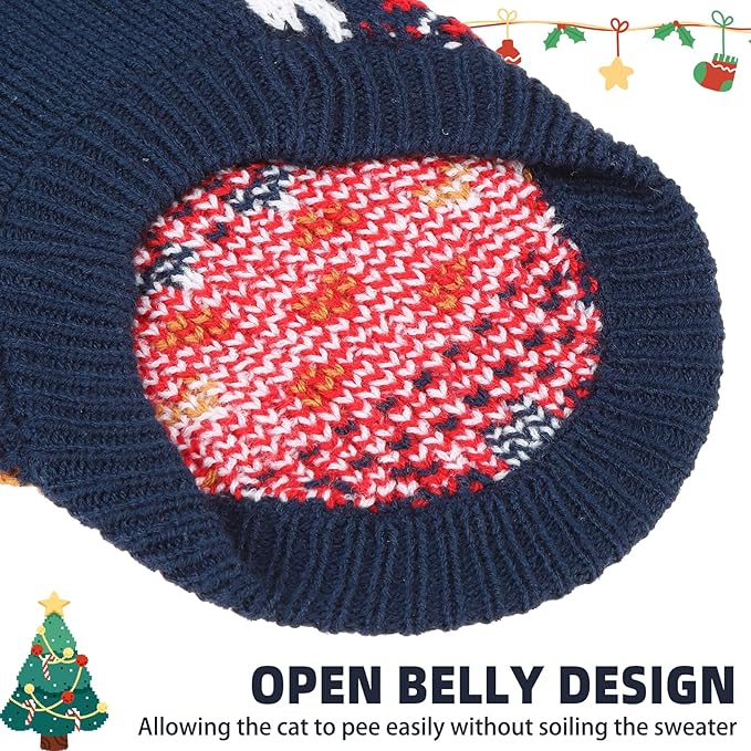 PUPTECK Christmas Cat Sweater, Soft Warm Turtleneck Pet Winter Clothes, Kitten Sweater Apparel, Knitwear Coat for Cats Puppy Outfit Cold Weather Clothes, Navy Blue L