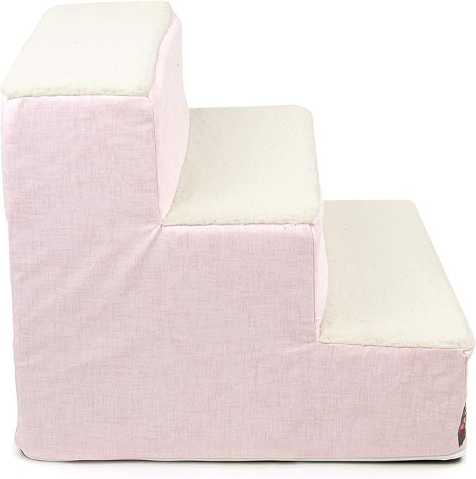 Majestic Pet Portable Pet Stairs | Soft Sherpa Steps Foam Feeling | Steps for Dogs & Cats | Dog & Cat Ramp | Indoor Only | Max Weight: up to 250 Lbs, 3 Step, Jackson Heathered Soft Blush