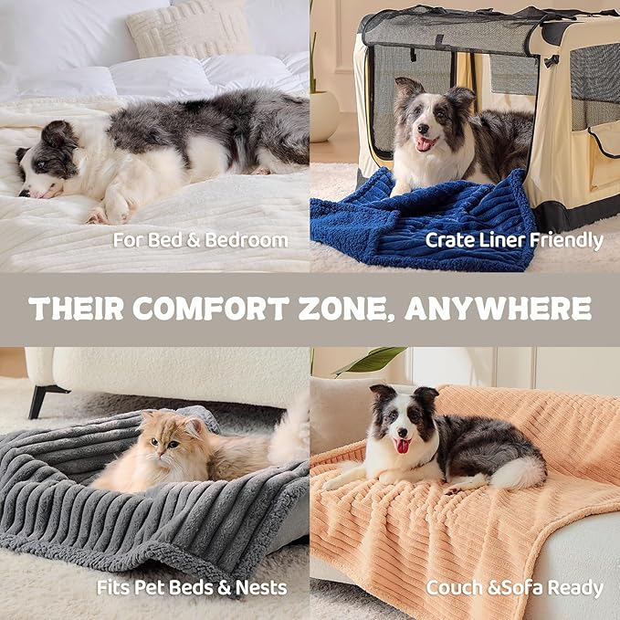 Qeils Waterproof Calming Dog Blanket for Large Dogs, Noiseless Soft Plush Pet Blanket for Bed, 500GSM Thick Faux Fur Pet Throw, Cozy Couch Furniture Protection Washable, Night Blue, 50x60IN
