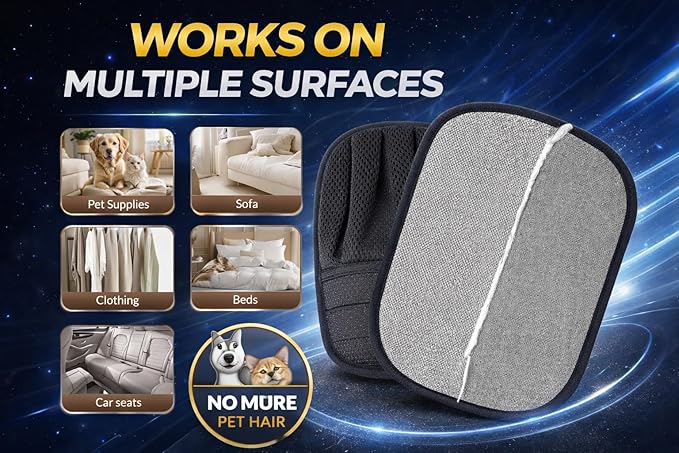 Pet Hair Remover Glove for Dogs & Cats – Reusable Electrostatic Fur Remover for Couch, Carpet, Car & Clothes, No Sticky Lint Roller Alternative, Easy to Use