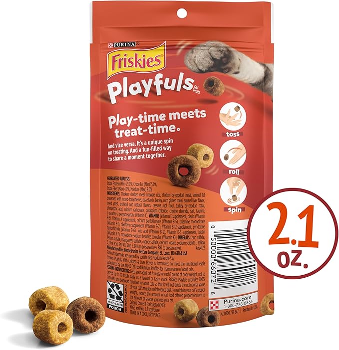 Purina Friskies Playfuls With Chicken and Liver Flavor Cat Treats - (Pack of 10) 2.1 oz. Pouches