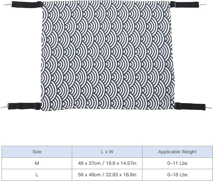 GLOGLOW Cat Bed Reversible Cat Hanging Hammock, Soft Breathable Pet Cage Hammock for Small Dogs Rabbits Bed, Furniture (Blue Stripes with Fleece)