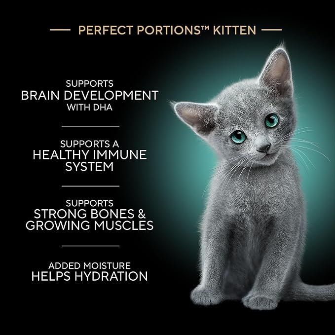 Sheba Perfect Portions Kitten Wet Cat Food Pate Chicken Entree, Salmon Entree, and Turkey Entree, 2.6 oz. Twin-Pack Trays (24 Count, 48 Servings)