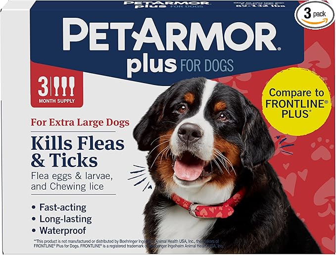 PetArmor Plus Flea and Tick Prevention for Dogs, X-Large Dog Flea and Tick Treatment, 3 Doses, Waterproof Topical, Fast Acting, For X-Large (89-132 lbs)