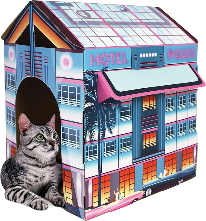 American Cat Club Cat House with Scratcher & Catnip included - Miami Hotel Vibes