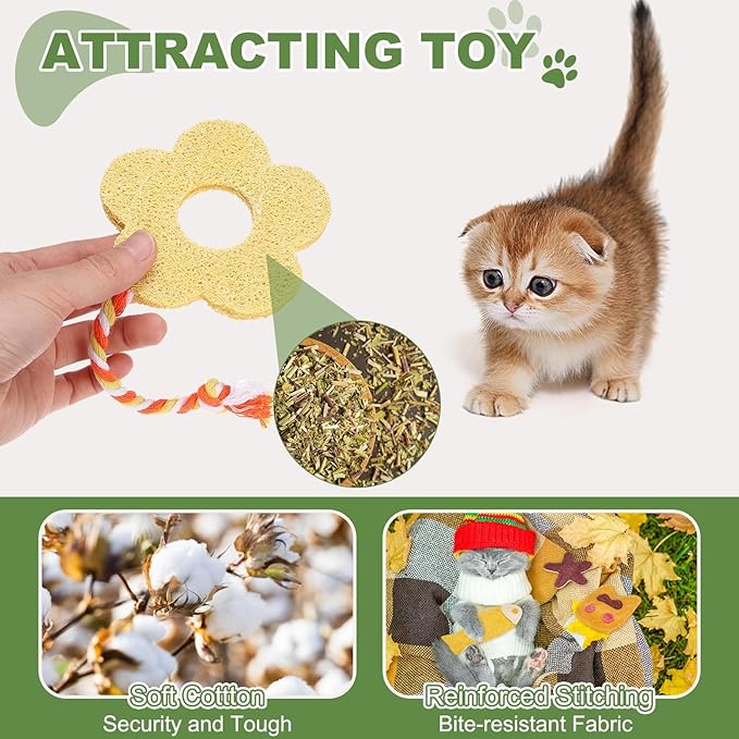 Bite Resistant Catnip Playing, Durable and Interesting, Flower Shaped Cat Teeth Chew Playing Catnip Filled (Yellow White, 2 Pcs), Intended for Bedroom/Balcony/Living Room