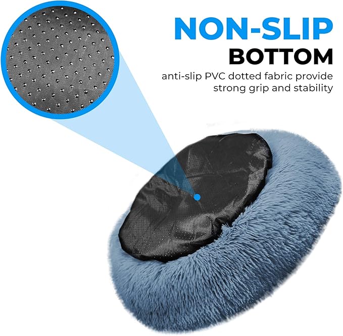 Whiskers & Friends Cat Beds for Indoor Cats, Fluffy Calming Donut Cat Bed, Small Dog Bed Washable - Orthopedic Soft Plush Pet Beds Sized for Kitten to Large Cats & Puppy to Small Dogs - Navy Grey C