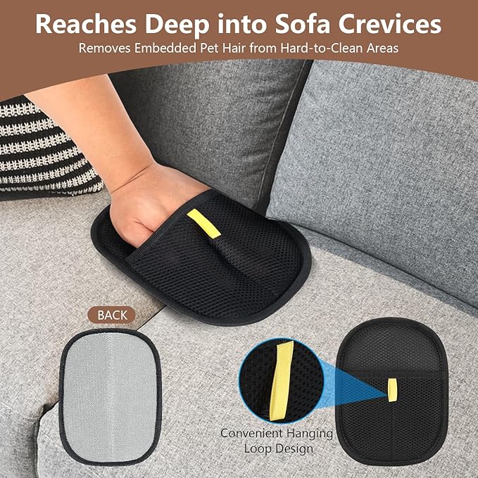 Pet Hair Removal & Grooming Gloves, Reusable Electrostatic Pet Fur Remover Mitt, Washable Shedding Brush Glove for Dog Cat, Multi Surface Lint & Fur Cleaning Tool for Furniture, Car & Carpet