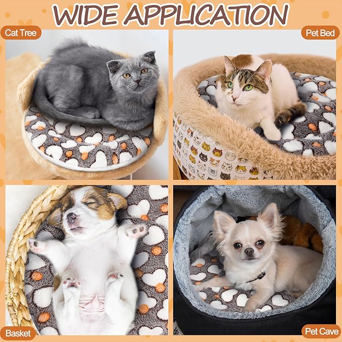 VitalCozy 2 Pack Self Heating Cat Pad Self Heating Cat Bed Machine Washable Heat Pet Mat Reversible Body Thermal Warm Round Dog Bed Crate Blanket for Feral and Indoor Cats(16'',Heart)