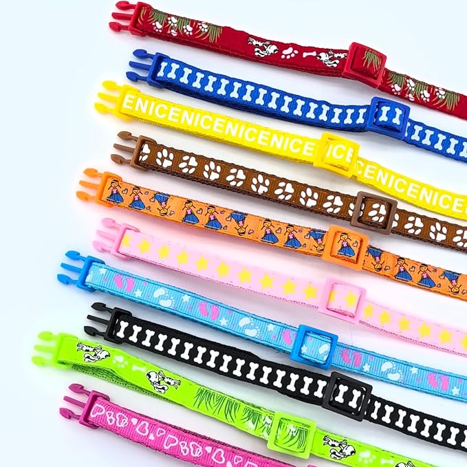 10 Packs Random Puppy Collars for LitterSoft, Durable, and Stylish Nylon Collars with Colorful Bells, Suitable for Small Pets