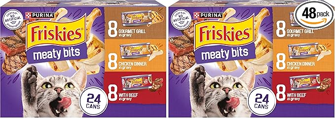 Friskies Purina Gravy Wet Cat Food Variety Pack, Meaty Bits - 5.5 oz. Cans (Pack of 48)