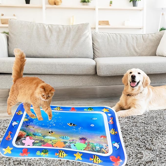 2 PCS Large 2mm Thickened Cat Water Mat, Interactive Cat Sensor Play Mat for Indoor Cats to Exercise, Anti-Scratch Leak Proof PVC Cooling & Heating Water Mat Enrichment Toy for Cats