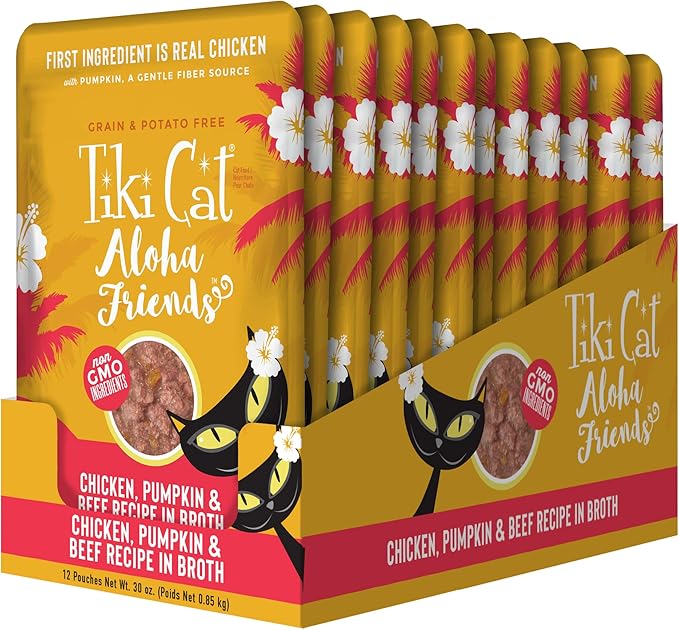 Tiki Cat Aloha Friends Wet Cat Food, Chicken, Pumpkin & Beef, 2.5 oz. Pouch (12 Count)