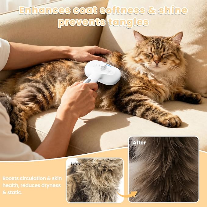 Pet Steam Brush for Dog & Cat, 4-in-1 Upgrade Steam Grooming Brush for Shedding and Hair Removal, Self Cleaning Spray Comb with Gentle Cool Mist for Long Haired Pets, Includes Waterless Shampoo